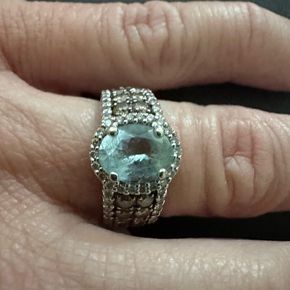 Levian Silver Ring with Aquamarine Stone and Chocolate Diamonds - Picture 1 of 5
